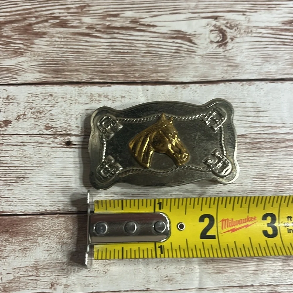 COPY - Antique Silver Justin Nickel Silver Belt Buckle Gold Toned Horse
